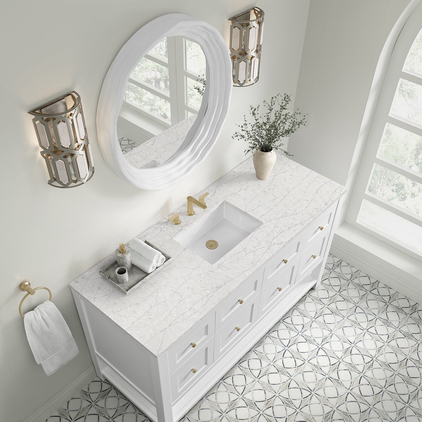 
                  
                    Breckenridge 60" Single Vanity in Bright White Single Bathroom Vanity James Martin Vanities Eternal Jasmine Pearl Silestone 
                  
                