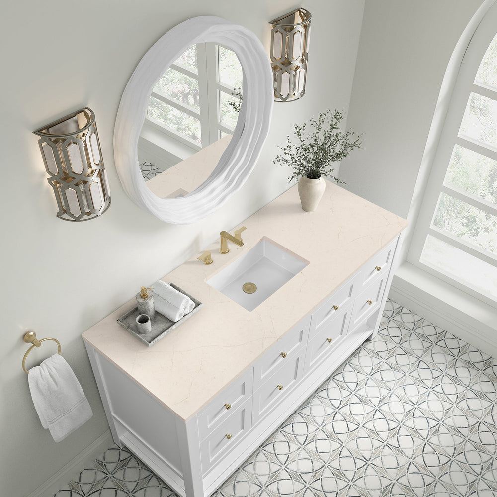 
                  
                    Breckenridge 60" Single Vanity in Bright White Single Bathroom Vanity James Martin Vanities Eternal Marfil Silestone 
                  
                