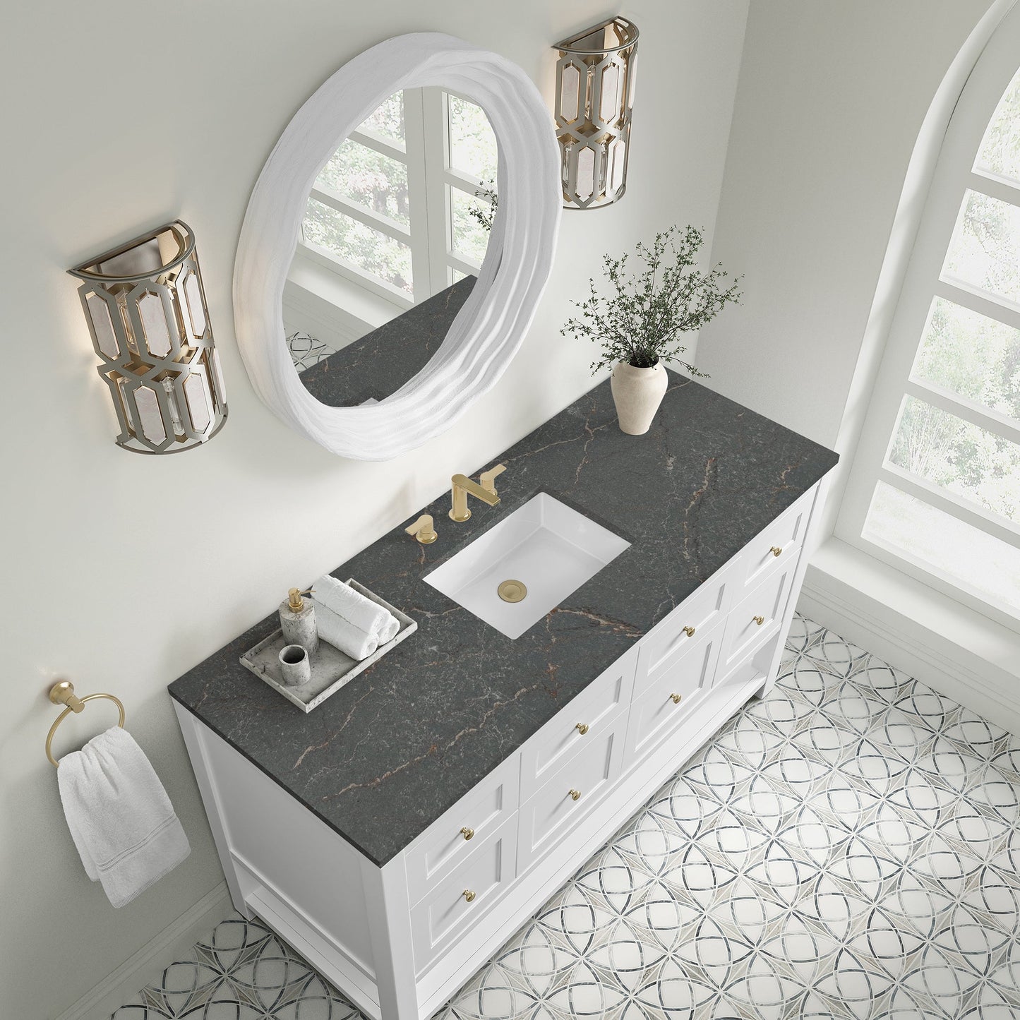 
                  
                    Breckenridge 60" Single Vanity in Bright White Single Bathroom Vanity James Martin Vanities Parisien Bleu Silestone 
                  
                