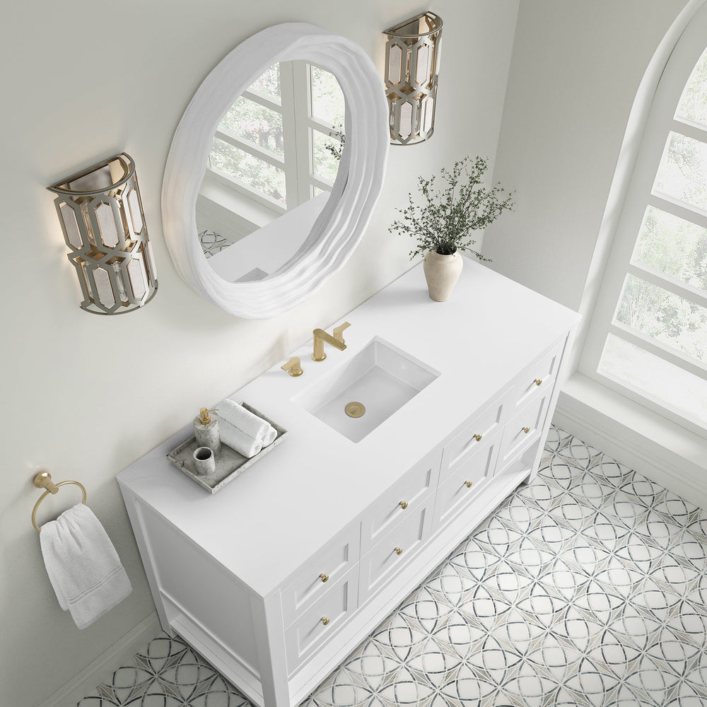 
                  
                    Breckenridge 60" Single Vanity in Bright White Single Bathroom Vanity James Martin Vanities White Zeus Silestone 
                  
                