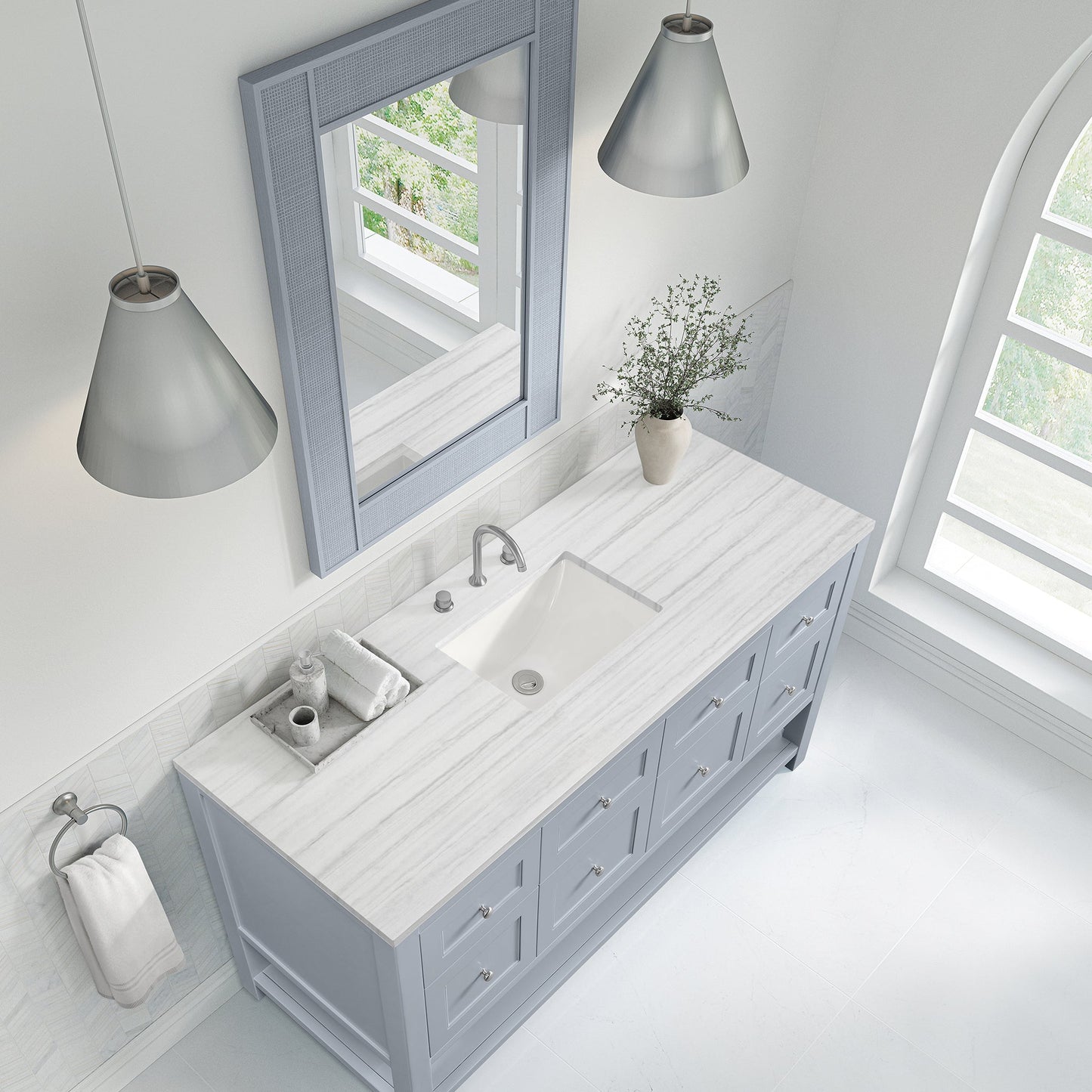 
                  
                    Breckenridge 60" Single Vanity in Serenity Blue Single Bathroom Vanity James Martin Vanities Arctic Fall Solid Surface 
                  
                