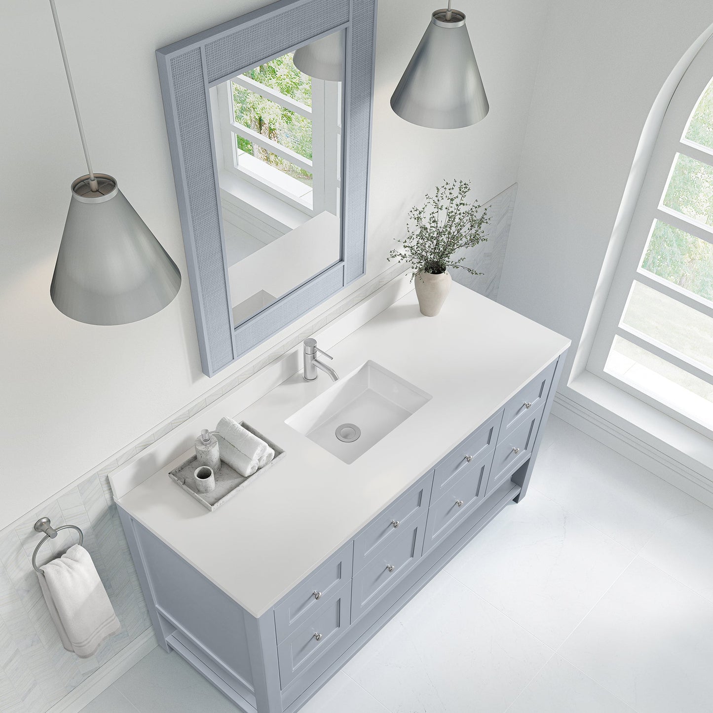 
                  
                    Breckenridge 60" Single Vanity in Serenity Blue Single Bathroom Vanity James Martin Vanities White Zeus Silestone Single Faucet Hole w/Backsplash 
                  
                