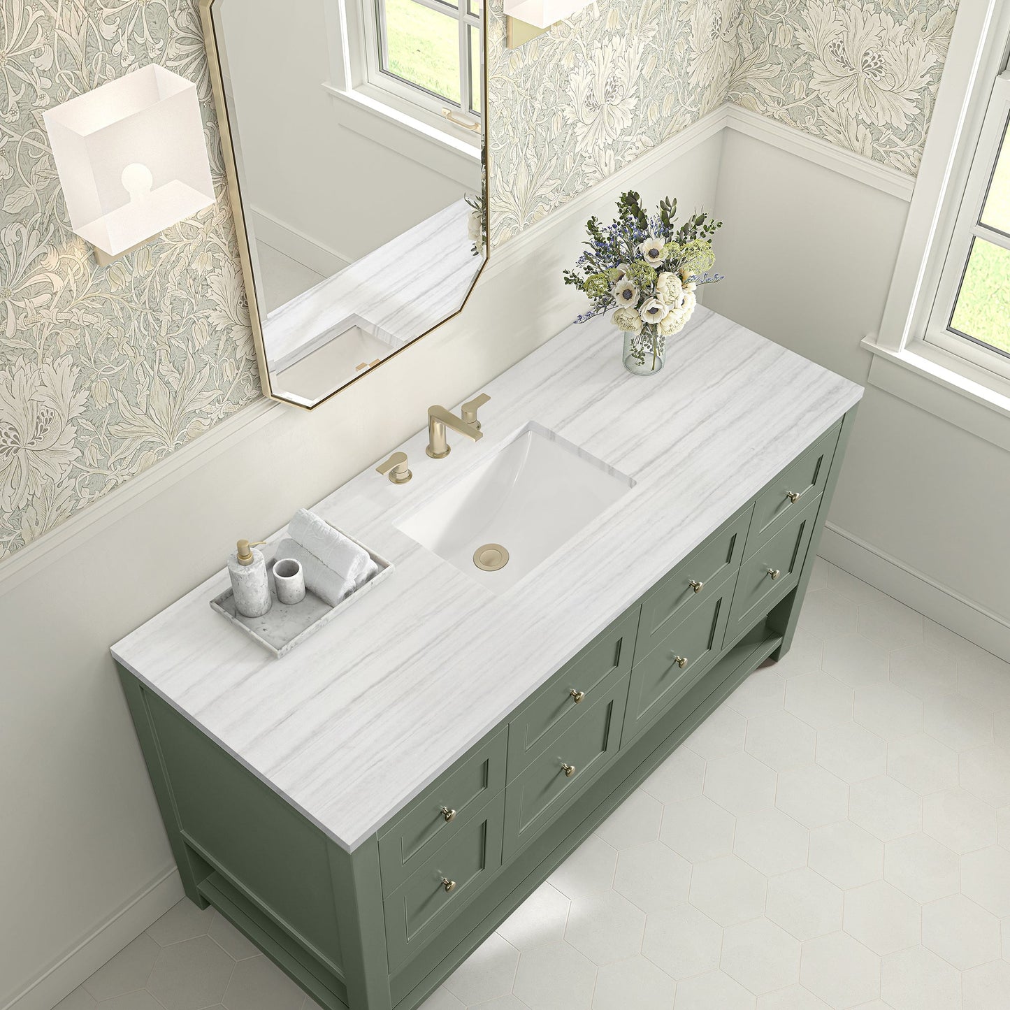 
                  
                    Breckenridge 60" Single Vanity in Smokey Celadon Single Bathroom Vanity James Martin Vanities Arctic Fall Solid Surface 
                  
                