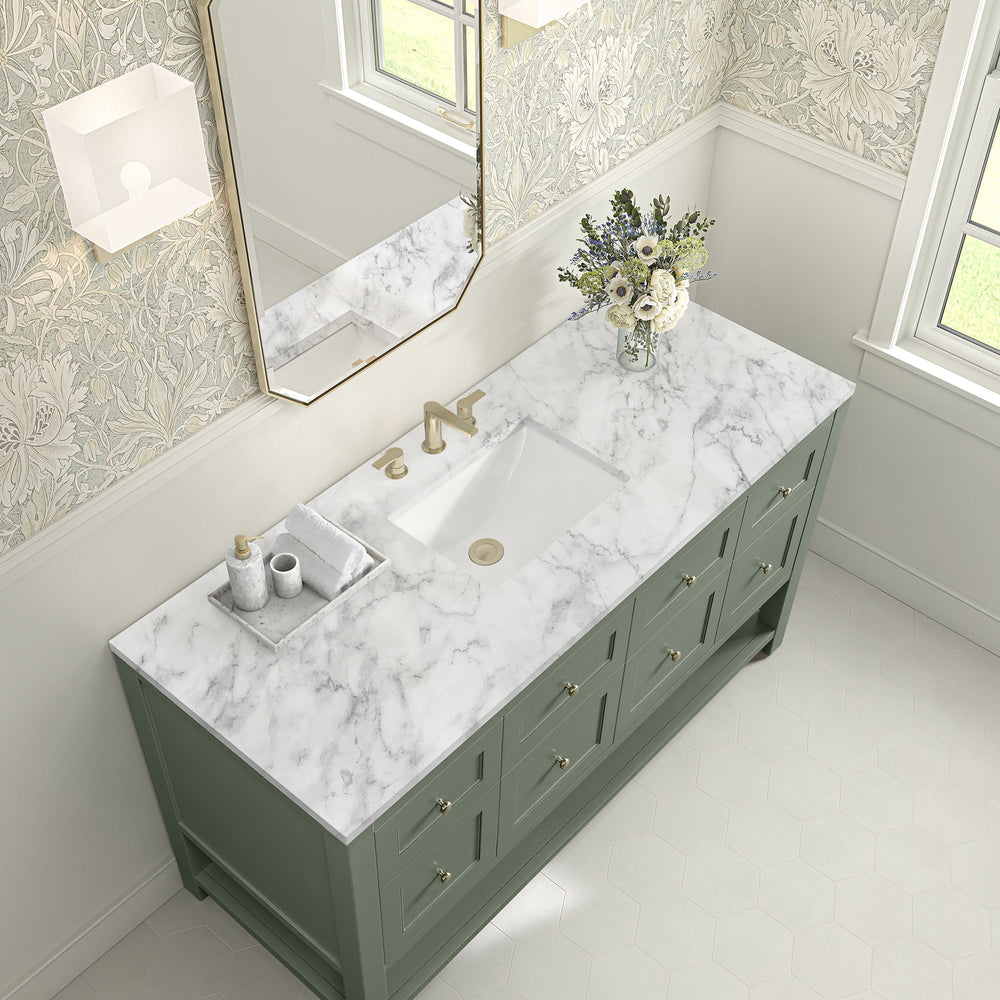 
                  
                    Breckenridge 60" Single Vanity in Smokey Celadon Single Bathroom Vanity James Martin Vanities Carrara White Marble 
                  
                