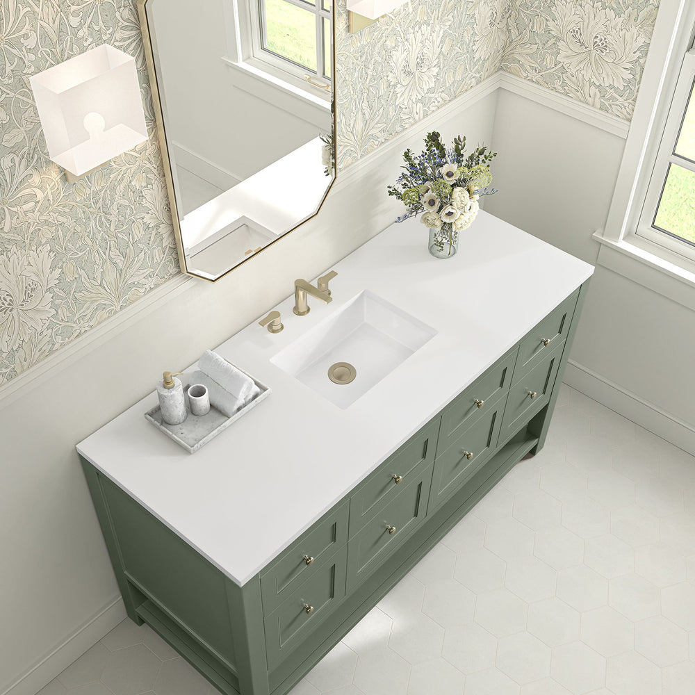 
                  
                    Breckenridge 60" Single Vanity in Smokey Celadon Single Bathroom Vanity James Martin Vanities White Zeus Silestone 
                  
                