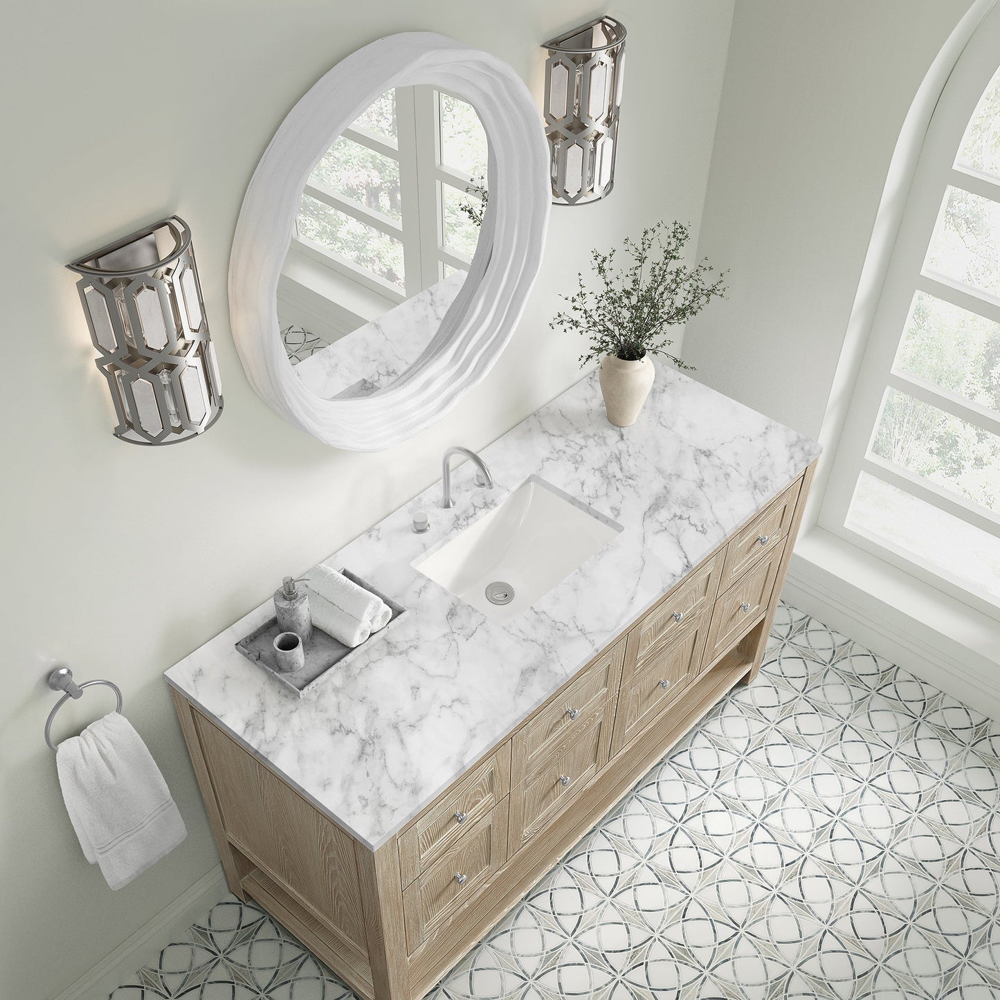 
                  
                    Breckenridge 60" Single Vanity in Whitewashed Oak Single Bathroom Vanity James Martin Vanities Carrara White Marble 
                  
                