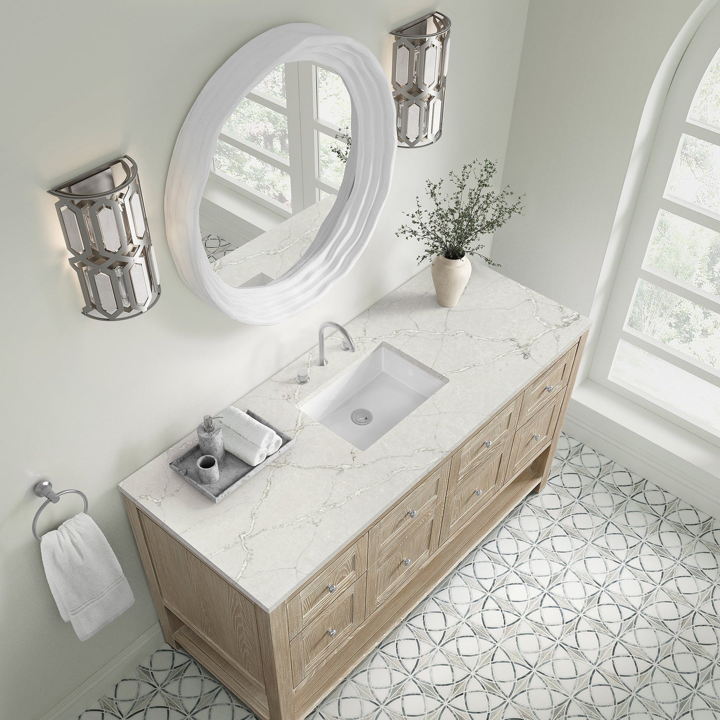 
                  
                    Breckenridge 60" Single Vanity in Whitewashed Oak Single Bathroom Vanity James Martin Vanities Victorian Silver Silestone 
                  
                