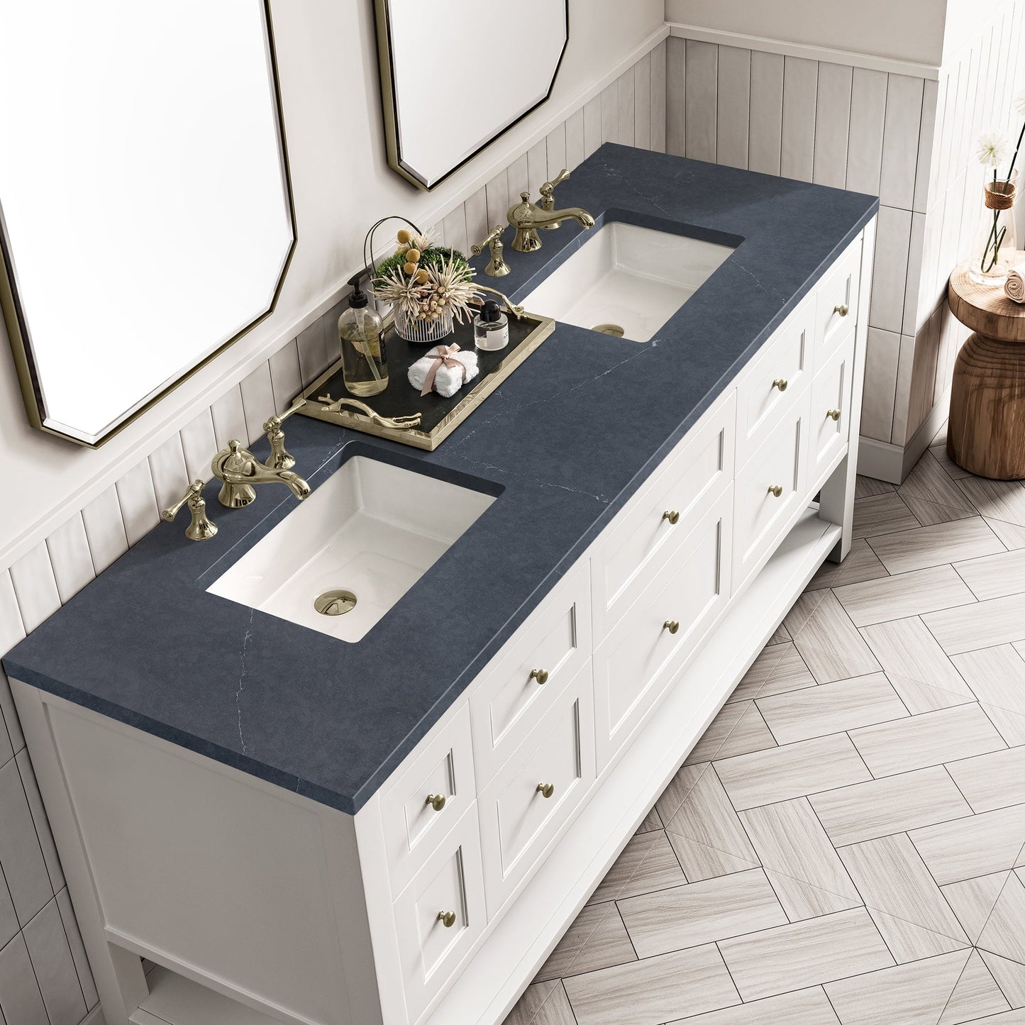 
                  
                    Breckenridge 72" Double Vanity in Bright White Double Bathroom Vanity James Martin Vanities Charcoal Soapstone Silestone 
                  
                