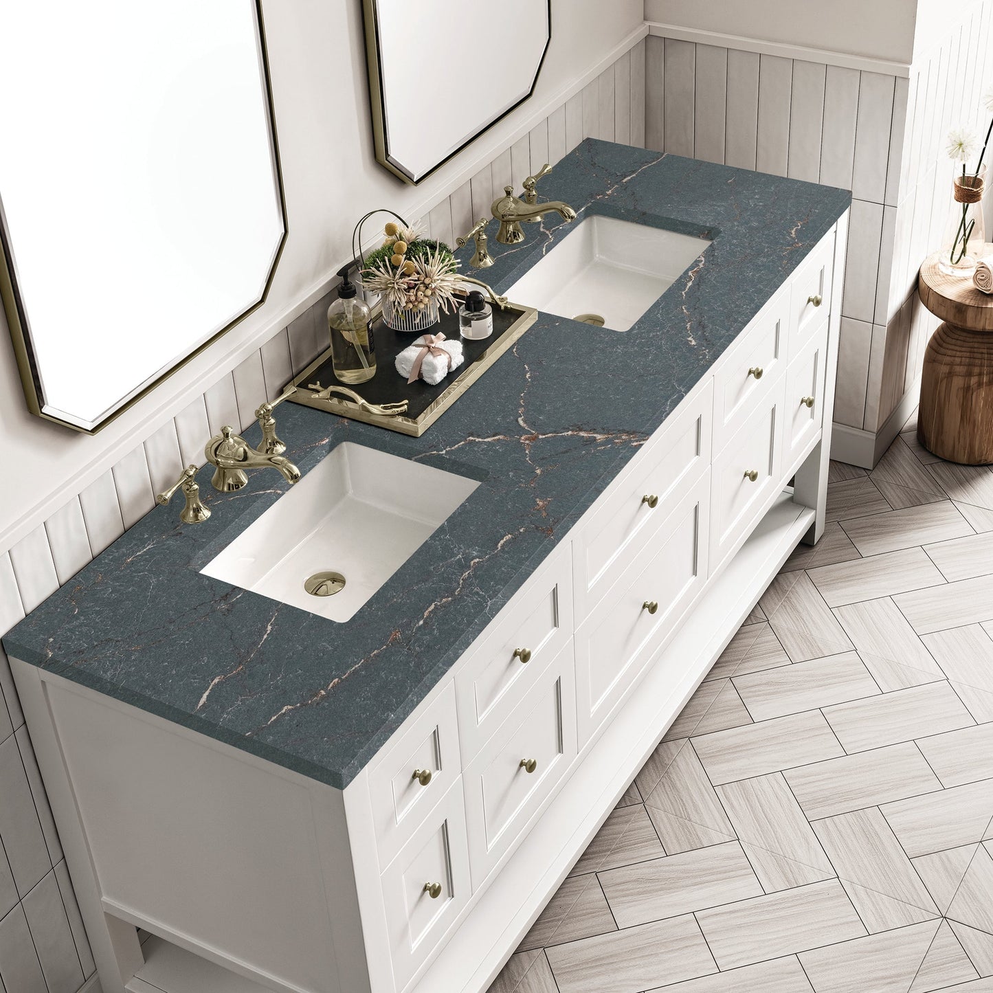 
                  
                    Breckenridge 72" Double Vanity in Bright White Double Bathroom Vanity James Martin Vanities Parisien Bleu Silestone 
                  
                