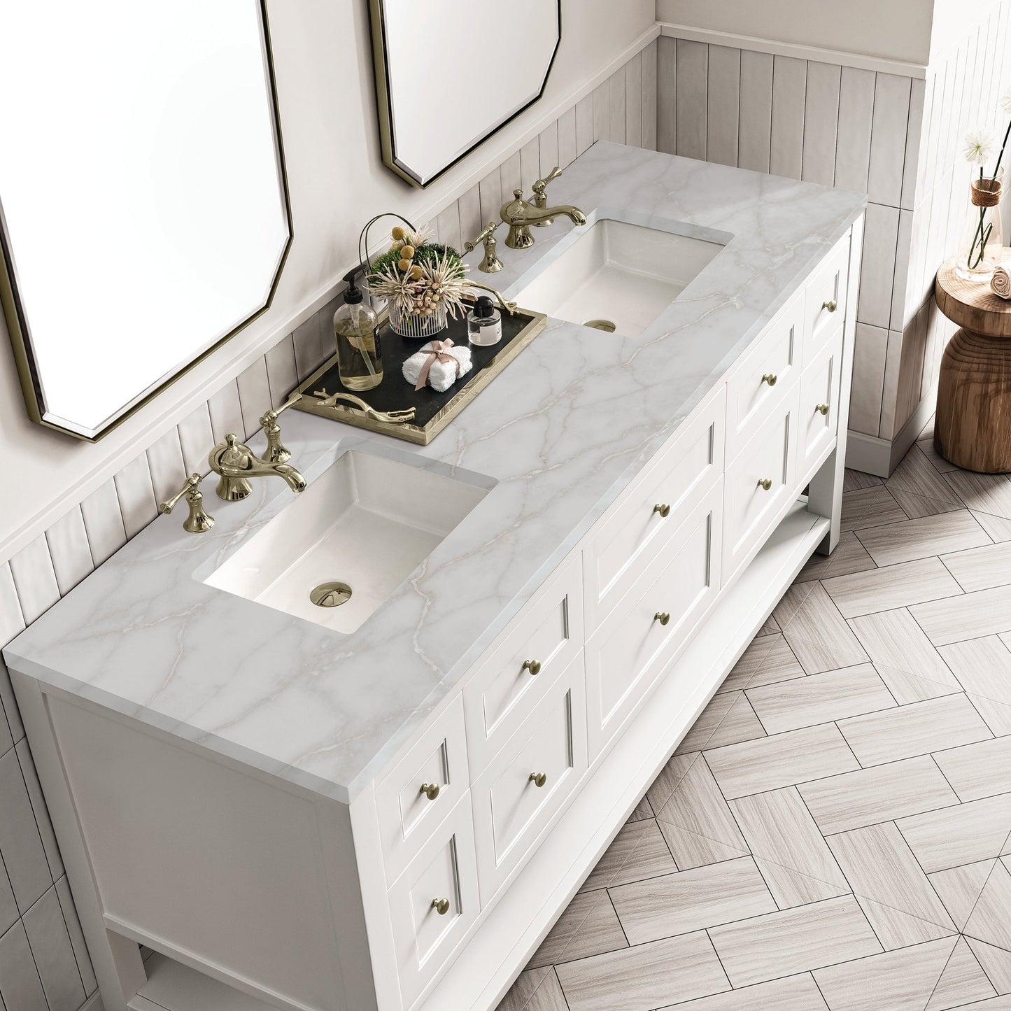 
                  
                    Breckenridge 72" Double Vanity in Bright White Double Bathroom Vanity James Martin Vanities Victorian Silver Silestone 
                  
                