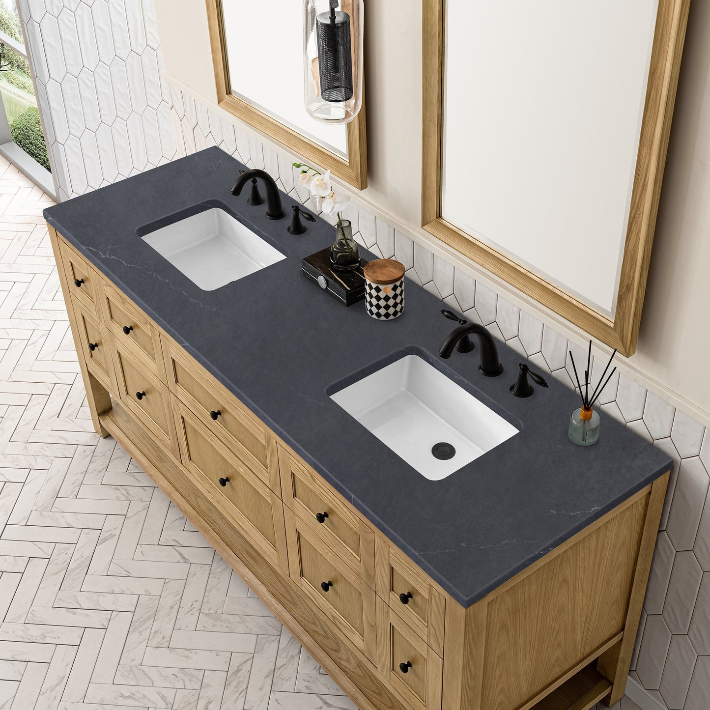 
                  
                    Breckenridge 72" Double Vanity in Light Natural Oak Double Bathroom Vanity James Martin Vanities Charcoal Soapstone Silestone 
                  
                