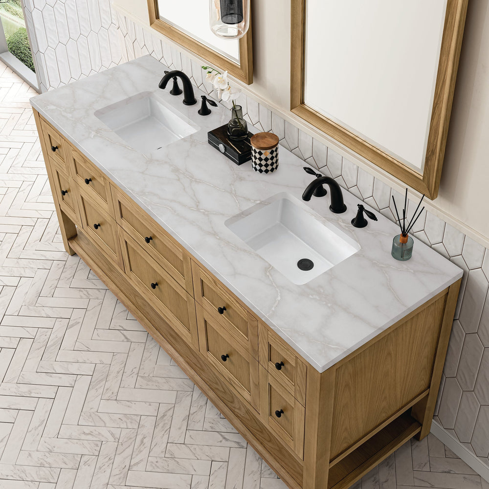 
                  
                    Breckenridge 72" Double Vanity in Light Natural Oak Double Bathroom Vanity James Martin Vanities Victorian Silver Silestone 
                  
                