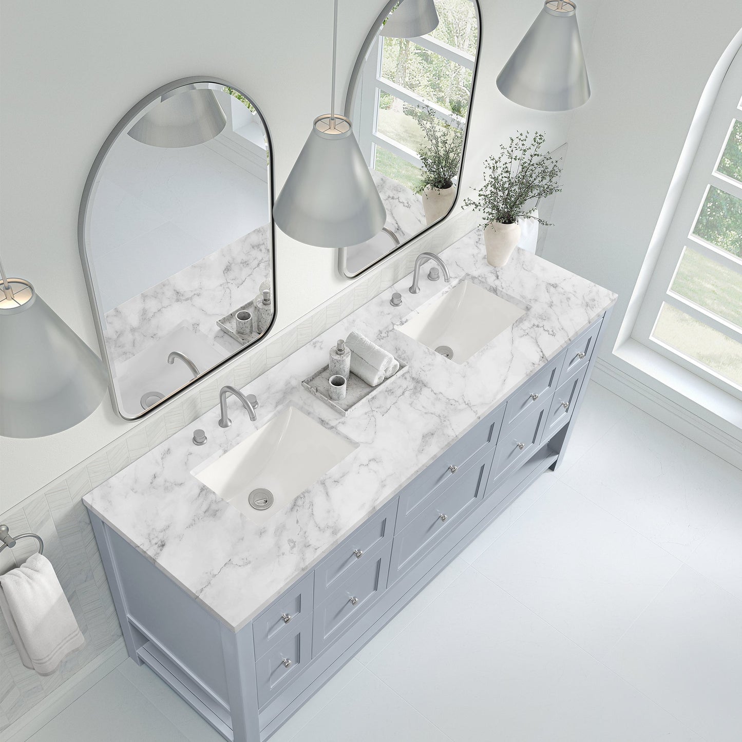 
                  
                    Breckenridge 72" Double Vanity in Serenity Blue Double Bathroom Vanity James Martin Vanities Carrara White Marble 
                  
                