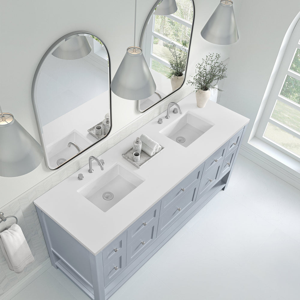 
                  
                    Breckenridge 72" Double Vanity in Serenity Blue Double Bathroom Vanity James Martin Vanities White Zeus Silestone 
                  
                