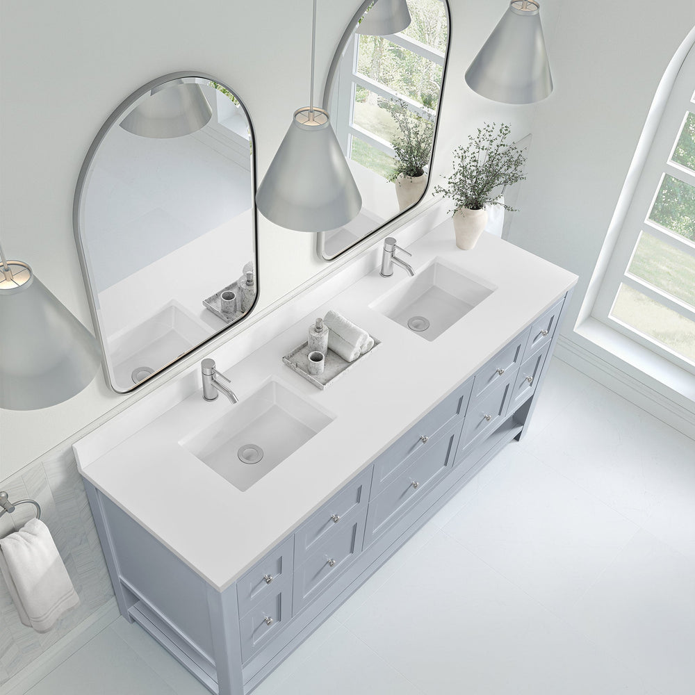 
                  
                    Breckenridge 72" Double Vanity in Serenity Blue Double Bathroom Vanity James Martin Vanities White Zeus Silestone Single Faucet Hole w/ Backsplash 
                  
                