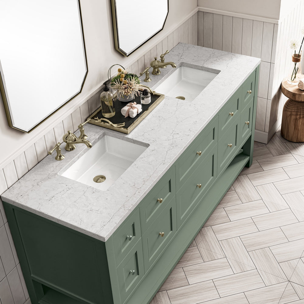 
                  
                    Breckenridge 72" Double Vanity in Smokey Celadon Double Bathroom Vanity James Martin Vanities Eternal Jasmine Pearl Silestone 
                  
                