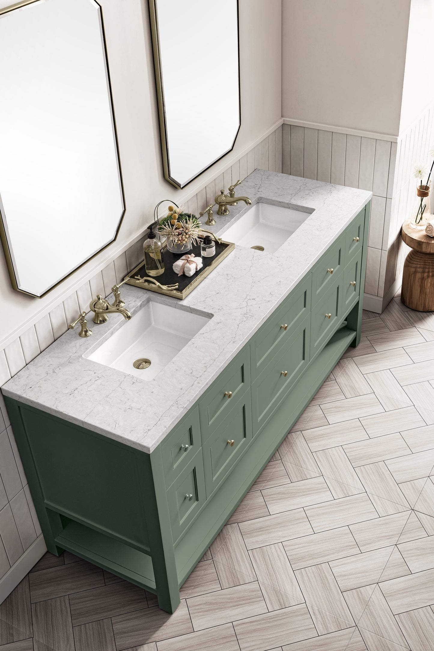 
                  
                    Breckenridge 72" Double Vanity in Smokey Celadon Double Bathroom Vanity James Martin Vanities Eternal Jasmine Pearl Silestone 
                  
                