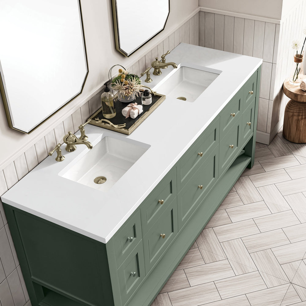 
                  
                    Breckenridge 72" Double Vanity in Smokey Celadon Double Bathroom Vanity James Martin Vanities White Zeus Silestone 
                  
                