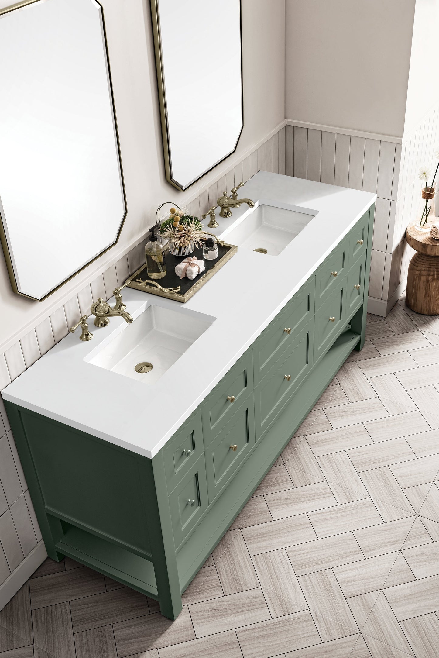 
                  
                    Breckenridge 72" Double Vanity in Smokey Celadon Double Bathroom Vanity James Martin Vanities White Zeus Silestone 
                  
                