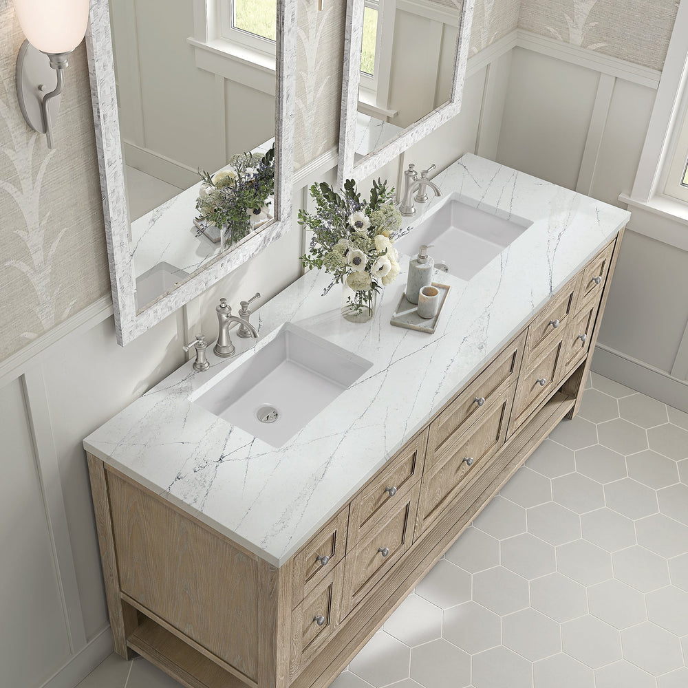 
                  
                    Breckenridge 72" Double Vanity in Whitewashed Oak Double Bathroom Vanity James Martin Vanities Ethereal Noctis Quartz 
                  
                