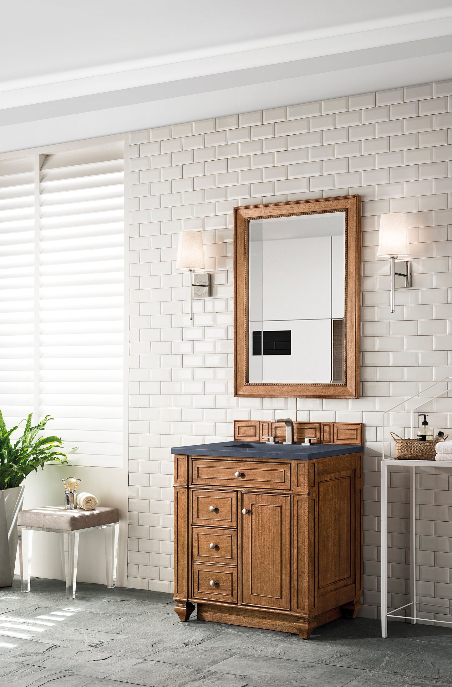 
                  
                    Bristol 30" Single Vanity in Saddle Brown Single Bathroom Vanity James Martin Vanities Charcoal Soapstone Silestone 
                  
                