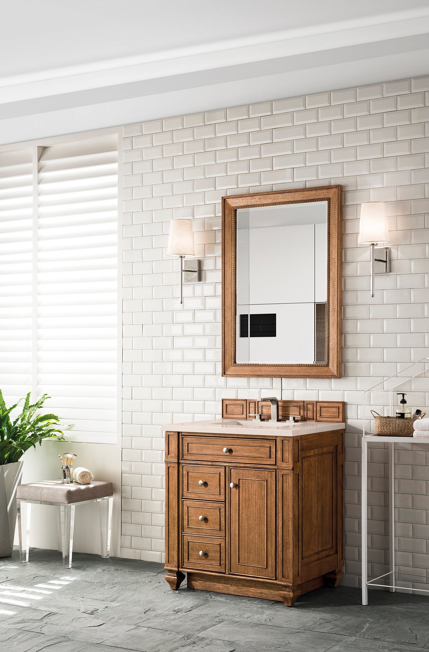 
                  
                    Bristol 30" Single Vanity in Saddle Brown Single Bathroom Vanity James Martin Vanities Eternal Marfil Silestone 
                  
                