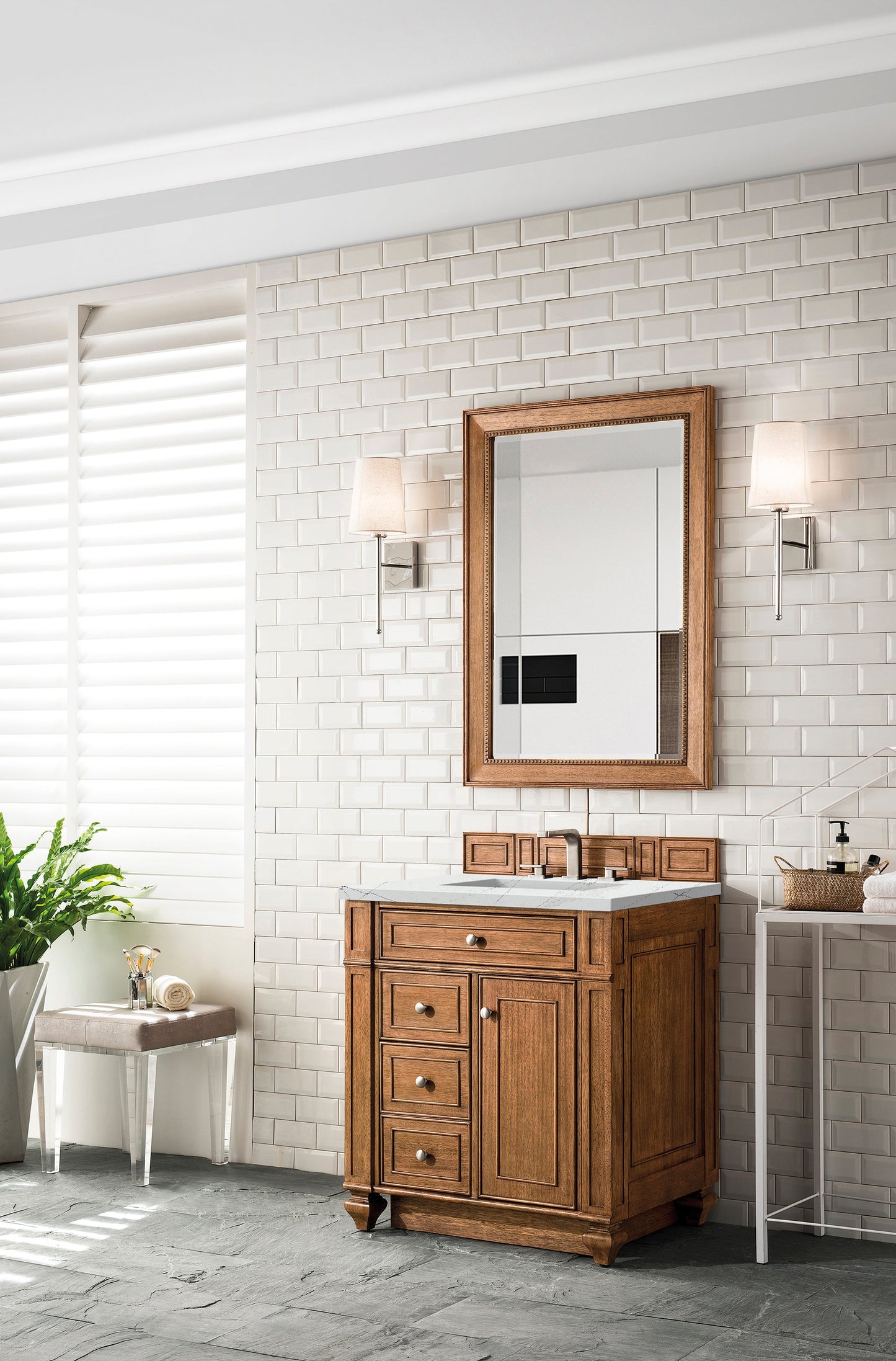 
                  
                    Bristol 30" Single Vanity in Saddle Brown Single Bathroom Vanity James Martin Vanities Ethereal Noctis Silestone 
                  
                