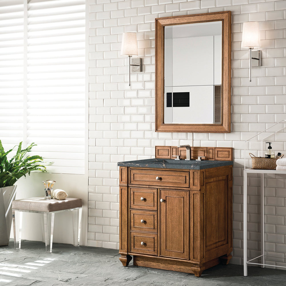 
                  
                    Bristol 30" Single Vanity in Saddle Brown Single Bathroom Vanity James Martin Vanities Parisien Bleu Silestone 
                  
                