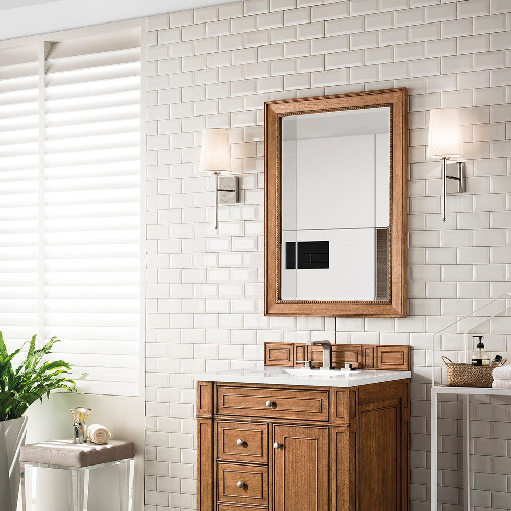 
                  
                    Bristol 30" Single Vanity in Saddle Brown Single Bathroom Vanity James Martin Vanities White Zeus Silestone 
                  
                