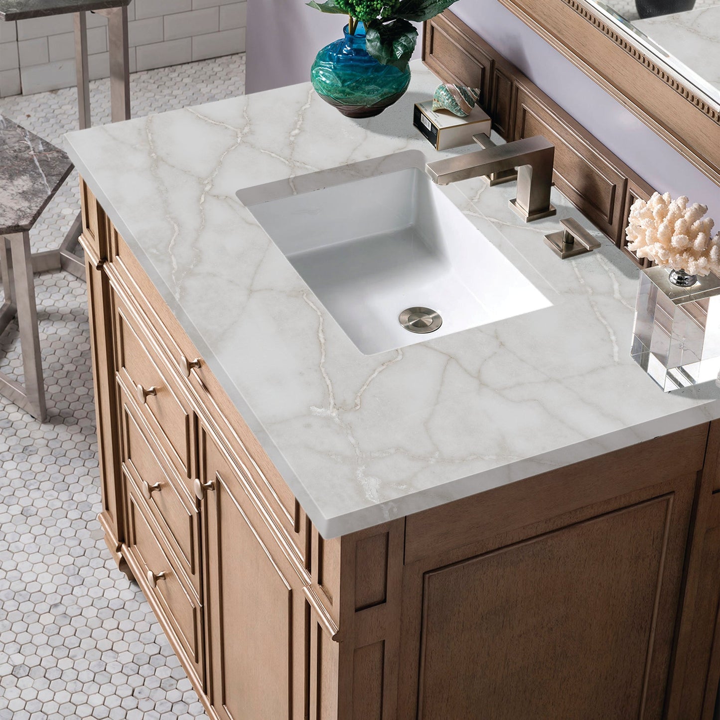 
                  
                    Bristol 36" Single Vanity in Whitewashed Walnut Single Bathroom Vanity James Martin Vanities Victorian Silver Silestone 
                  
                