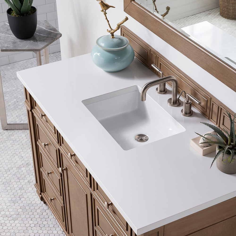 
                  
                    Bristol 48" Single Vanity in Whitewashed Walnut Single Bathroom Vanity James Martin Vanities White Zeus Silestone 
                  
                