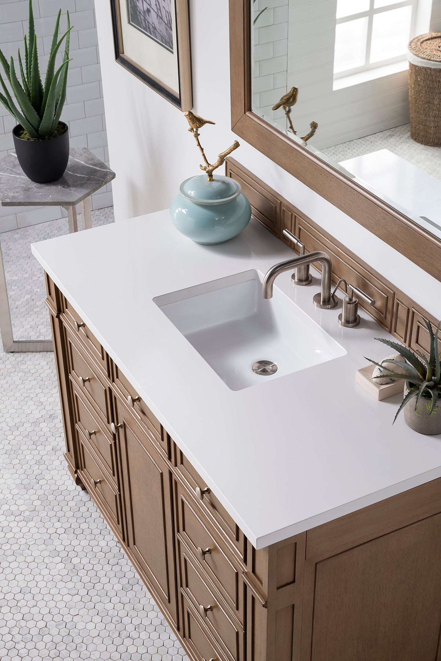 
                  
                    Bristol 48" Single Vanity in Whitewashed Walnut Single Bathroom Vanity James Martin Vanities White Zeus Silestone 
                  
                