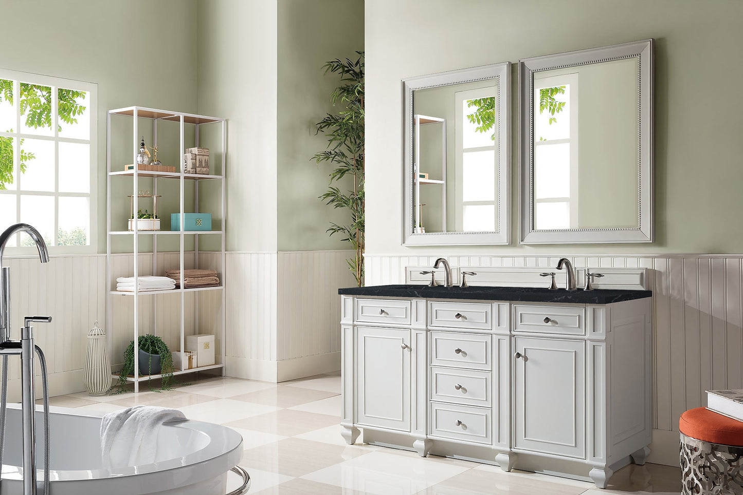 
                  
                    Bristol 60" Double Vanity in Bright White Double bathroom Vanity James Martin Vanities Charcoal Soapstone Silestone 
                  
                