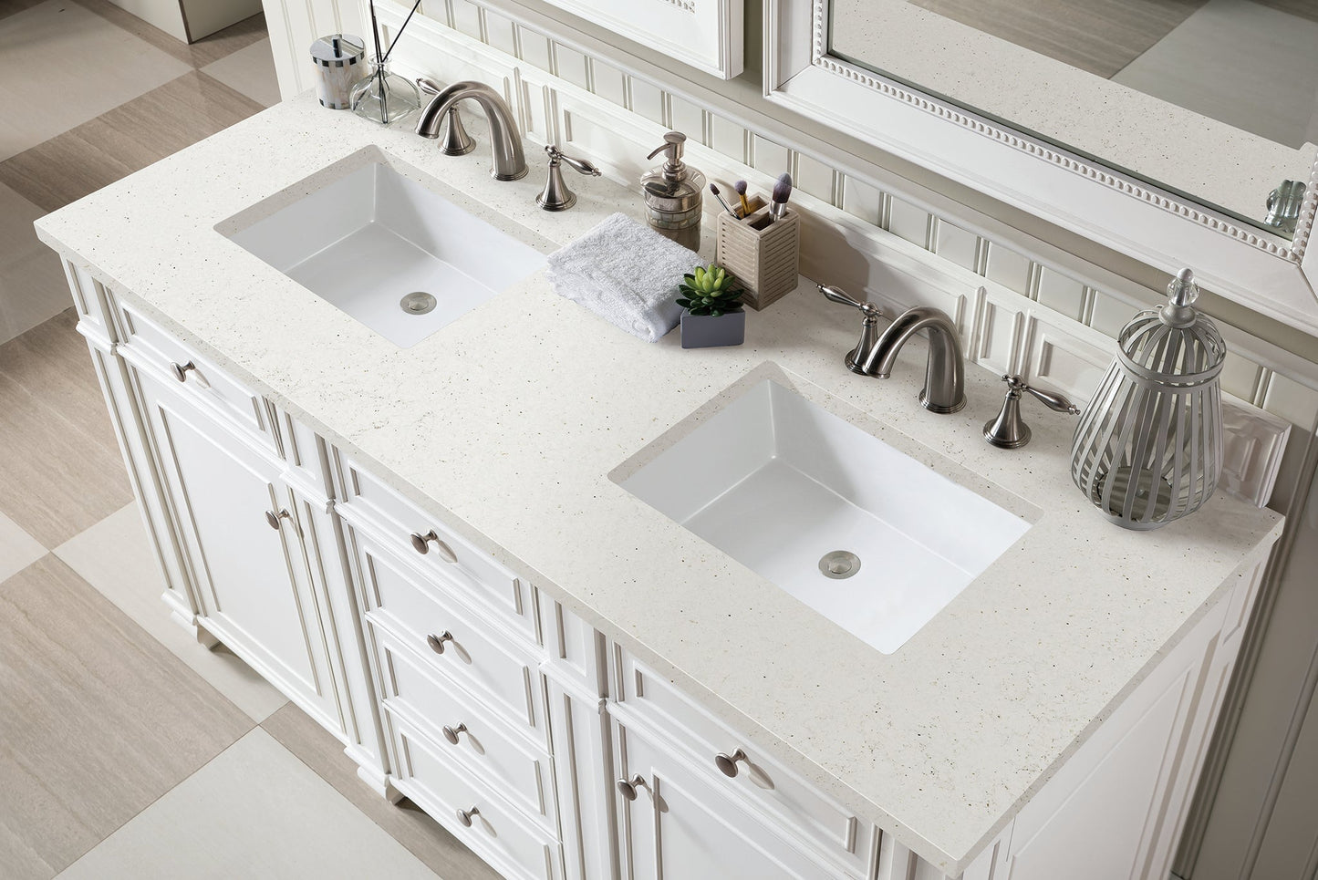 
                  
                    Bristol 60" Double Vanity in Bright White Double bathroom Vanity James Martin Vanities Lime Delight Silestone 
                  
                