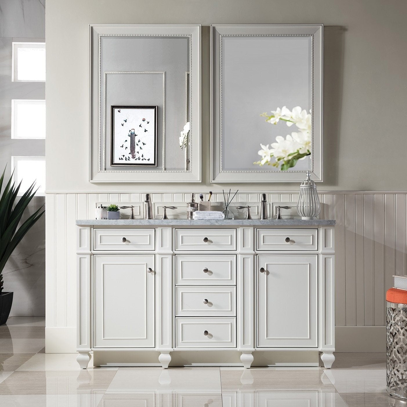 Bristol 60" Double Vanity in Bright White Double bathroom Vanity James Martin Vanities Select Your Top 