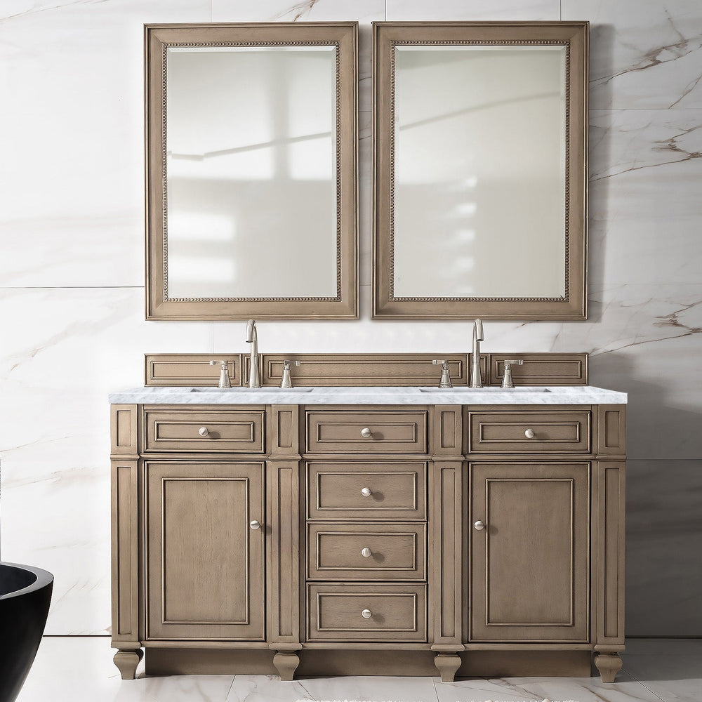 
                  
                    Bristol 60" Double Vanity in Whitewashed Walnut Double bathroom Vanity James Martin Vanities Carrara White Marble 
                  
                