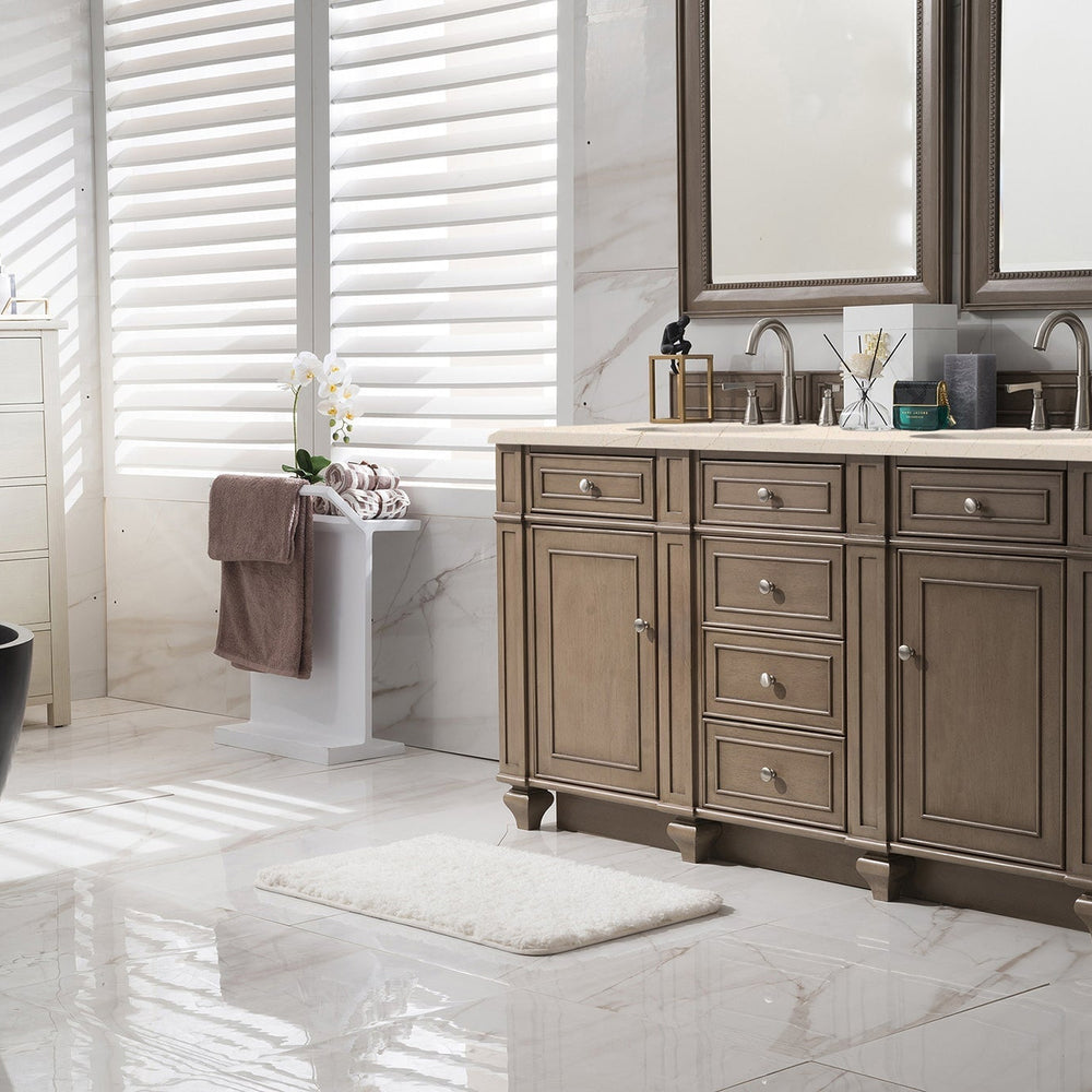 
                  
                    Bristol 60" Double Vanity in Whitewashed Walnut Double bathroom Vanity James Martin Vanities Eternal Marfil Silestone 
                  
                