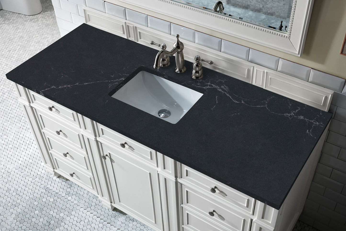 
                  
                    Bristol 60" Single Vanity in Bright White Double bathroom Vanity James Martin Vanities Charcoal Soapstone Silestone 
                  
                