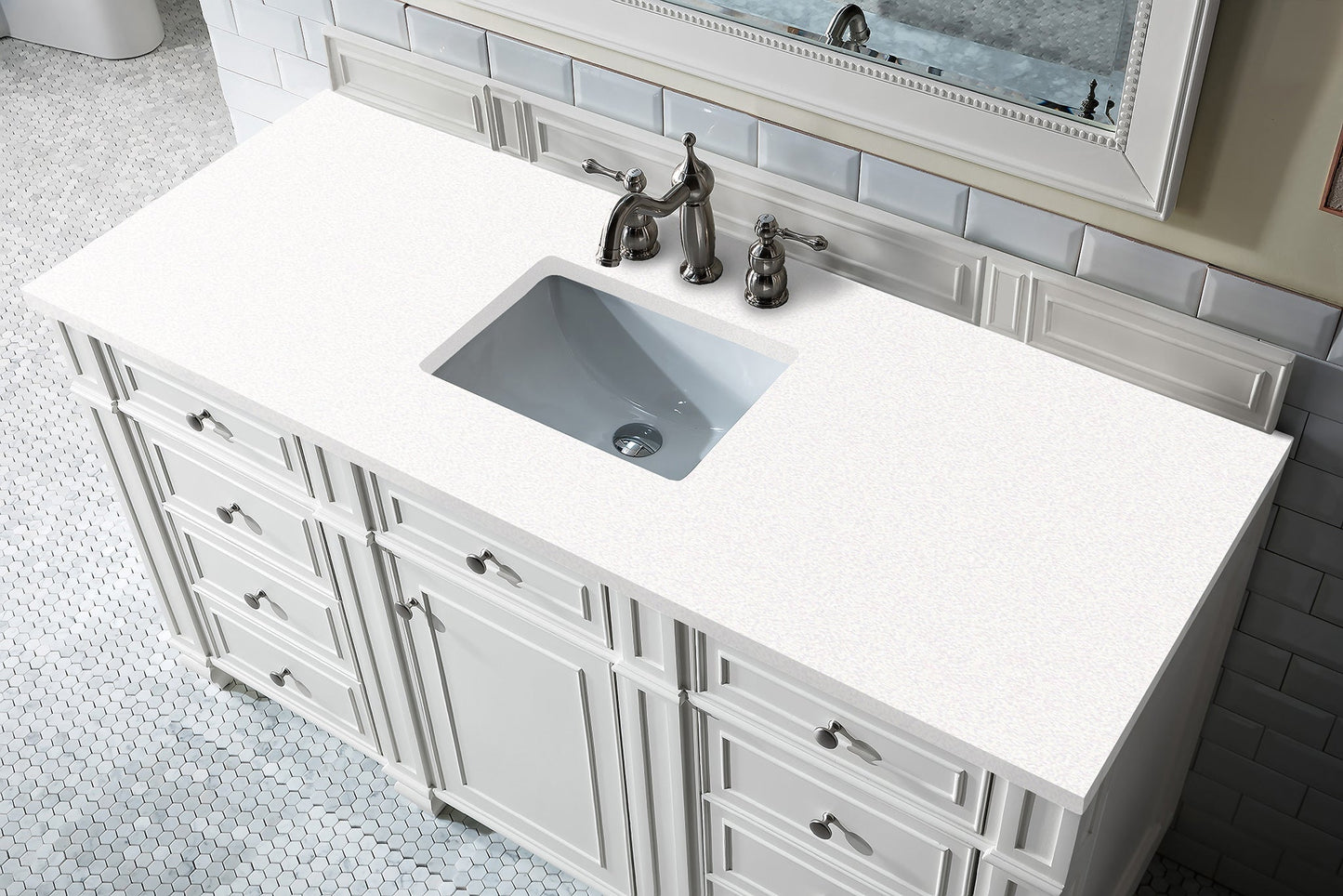 
                  
                    Bristol 60" Single Vanity in Bright White Double bathroom Vanity James Martin Vanities White Zeus Silestone 
                  
                