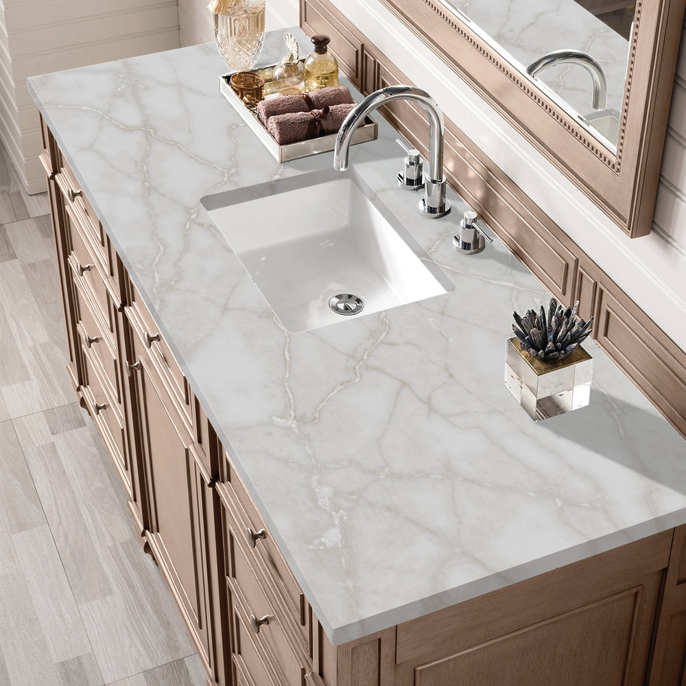 
                  
                    Bristol 60" Single Vanity in Whitewashed Walnut Double bathroom Vanity James Martin Vanities Victorian Silver Silestone 
                  
                