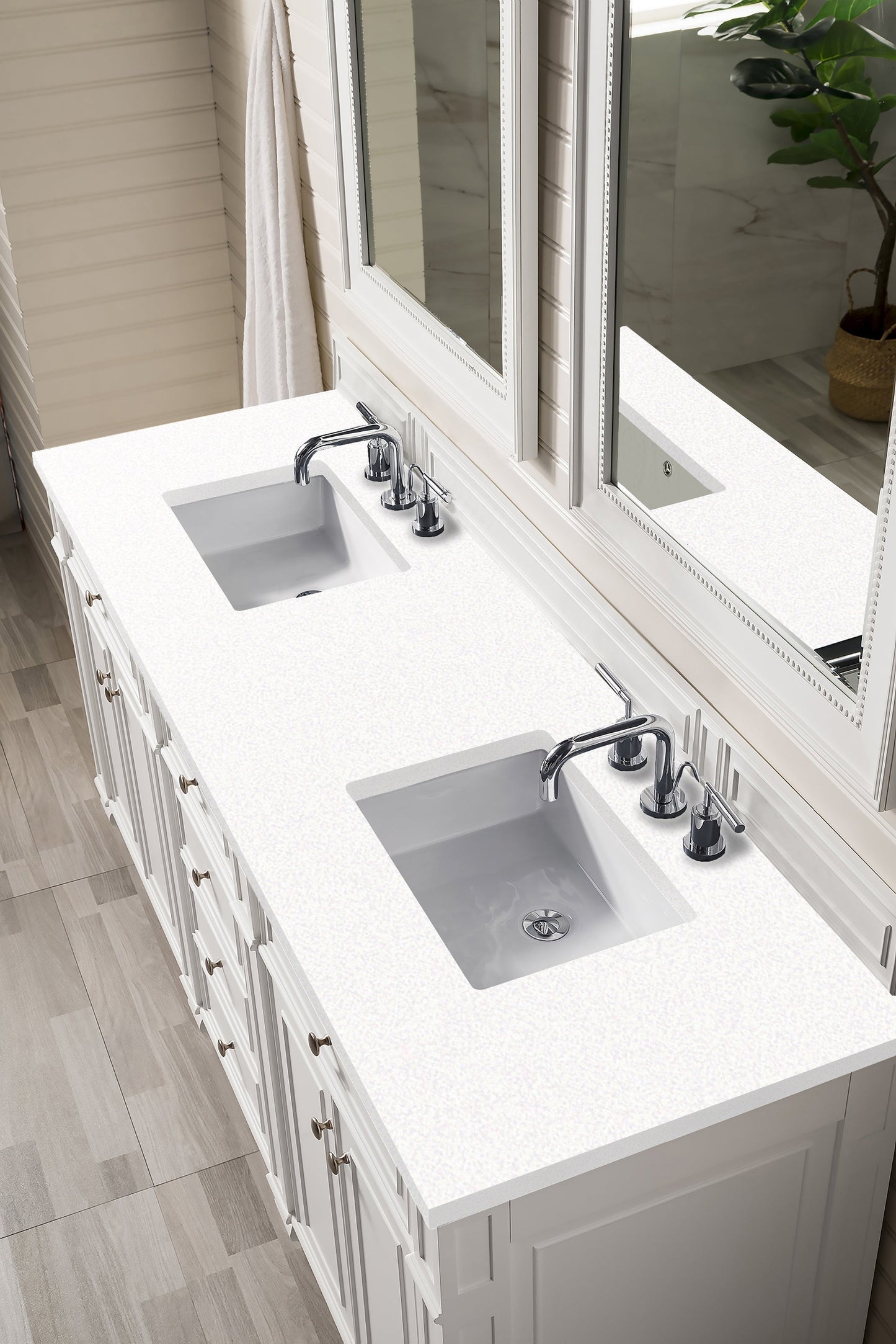 
                  
                    Bristol 72" Double Vanity in Bright White Double bathroom Vanity James Martin Vanities White Zeus Silestone 
                  
                