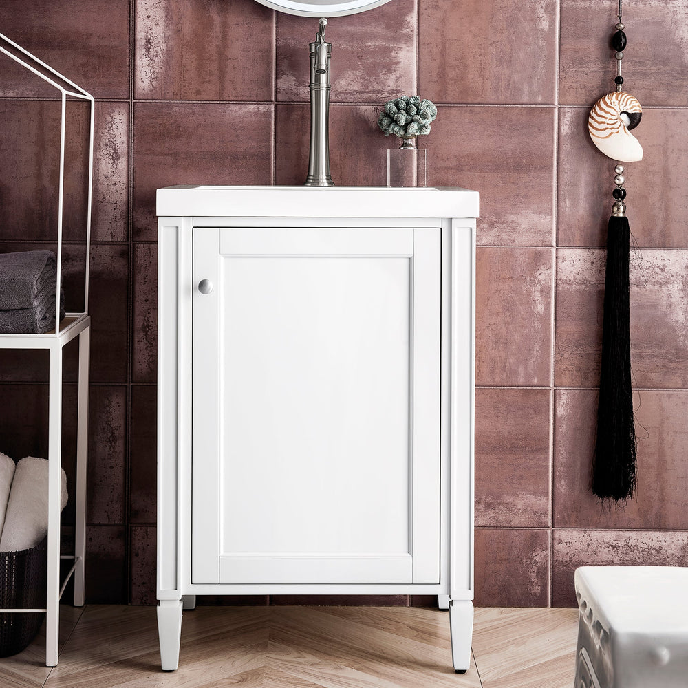 
                  
                    Britannia 24" Single Vanity Cabinet, Glossy White w/ White Glossy Resin Countertop Single Bathroom Vanity James Martin Vanities 
                  
                
