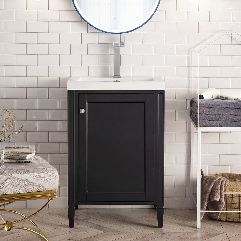 
                  
                    Britannia 24" Single Vanity Cabinet in Black Onyx with White Glossy Top Single Bathroom Vanity James Martin Vanities 
                  
                