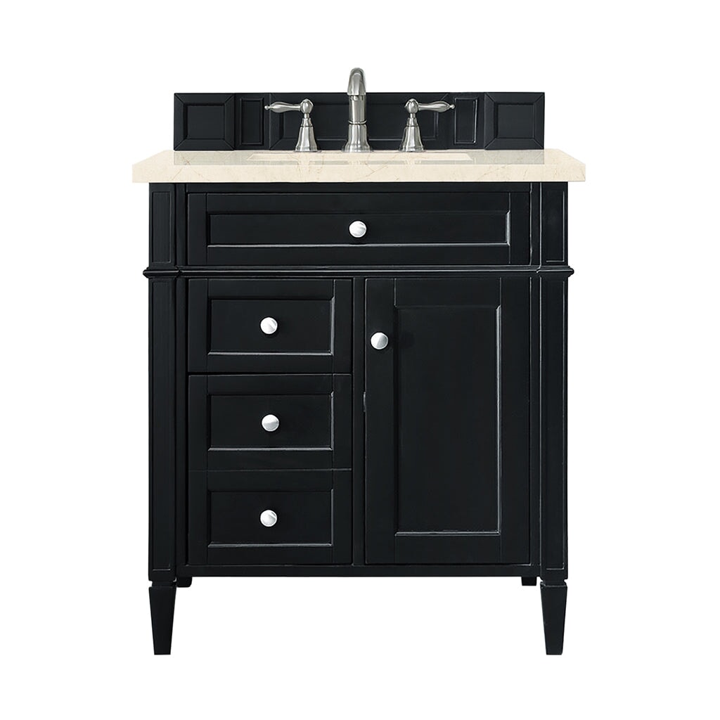 
                  
                    Brittany 30" Single Bathroom Vanity in Black Onyx Single Bathroom Vanity James Martin Vanities Eternal Marfil Silestone 
                  
                