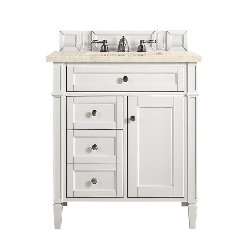 
                  
                    Brittany 30" Single Bathroom Vanity in Bright White Single Bathroom Vanity James Martin Vanities Eternal Marfil Silestone 
                  
                