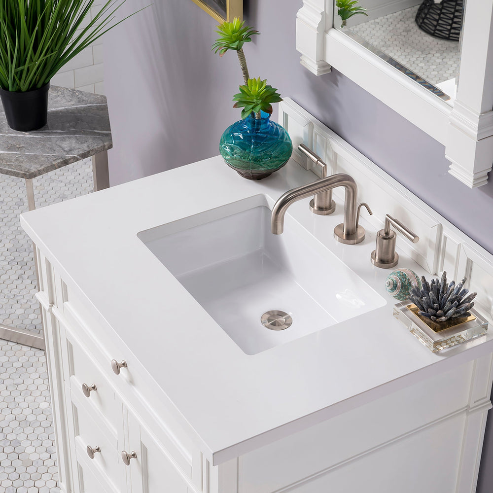 
                  
                    Brittany 30" Single Bathroom Vanity in Bright White Single Bathroom Vanity James Martin Vanities White Zeus Silestone 
                  
                