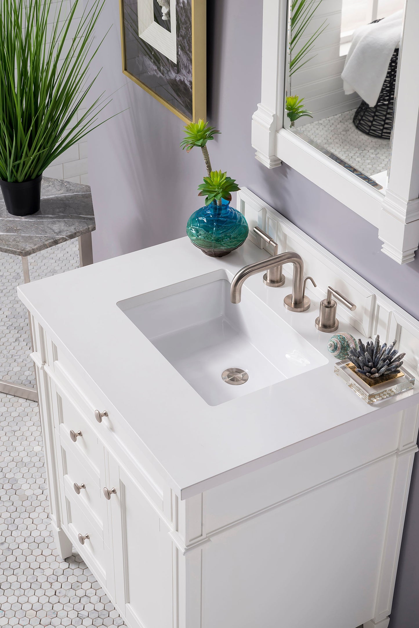 
                  
                    Brittany 30" Single Bathroom Vanity in Bright White Single Bathroom Vanity James Martin Vanities White Zeus Silestone 
                  
                