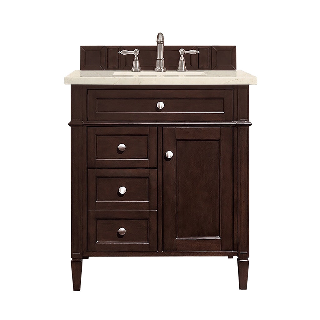 
                  
                    Brittany 30" Single Bathroom Vanity in Burnished Mahogany Single Bathroom Vanity James Martin Vanities Eternal Marfil Silestone 
                  
                