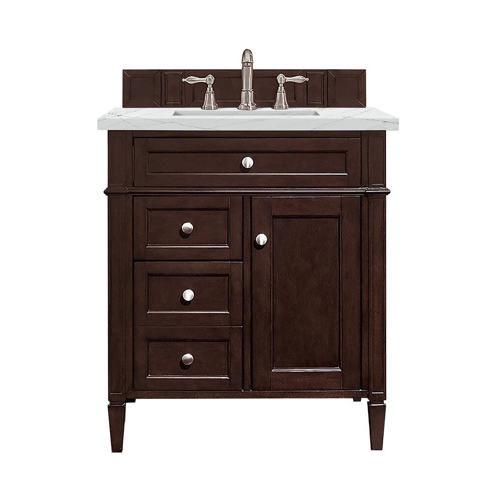 
                  
                    Brittany 30" Single Bathroom Vanity in Burnished Mahogany Single Bathroom Vanity James Martin Vanities Ethereal Noctis Silestone 
                  
                