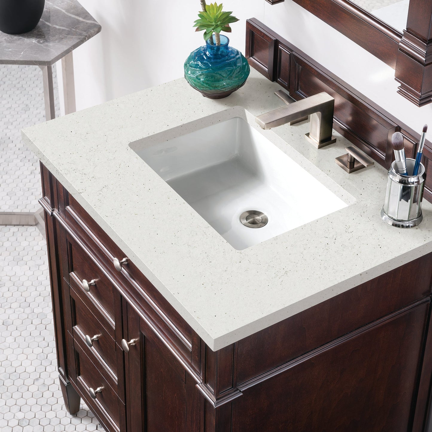 
                  
                    Brittany 30" Single Bathroom Vanity in Burnished Mahogany Single Bathroom Vanity James Martin Vanities Lime Delight Silestone 
                  
                